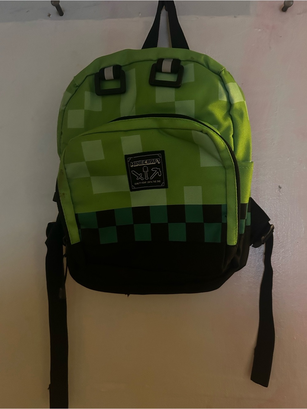 Minecraft Kids Green Pixel Backpack with Front Pocket